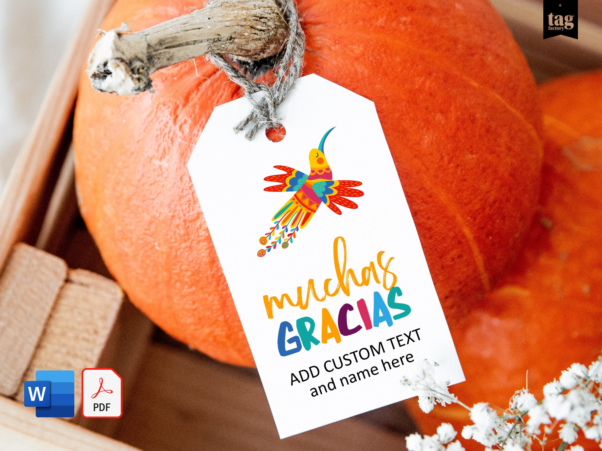 MUCHAS GRACIAS Mexican Gift Tag Printable, Dia Muertos Favor Add Text ...