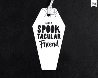 Coffin Gift Tag SPOOKTACULAR Horror Party Favor Printable, Halloween spooktacular Friend Treat Tag, Digital Instant Download