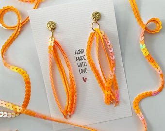 holy aperoli orange pailletten ohrringe, karneval ohrringe aperoli party mitbringsel geschenk, kostüm karneval geschenk, freund kleinigkeit