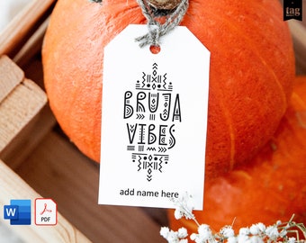 Bruja Vibes Treat Tag ADD TEXT Printable, Witch Vibes Halloween Gift Tag Template, Spanish Bruja Digital Instant Download