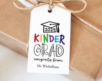 Kindergarten GRAD Class of 2024 Gift Tag, Printable Graduation Cap Class of 2024 Treat Tag, Graduation Party Favor Tag Digital Download