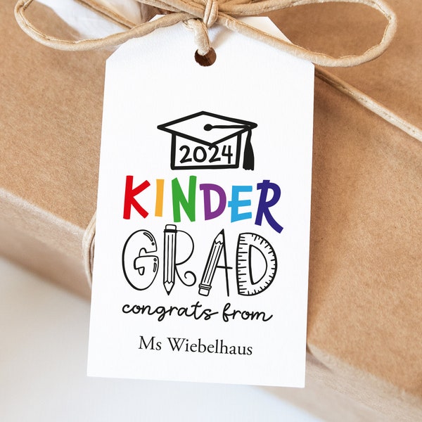 Kindergarten GRAD Class of 2024 Gift Tag, Printable Graduation Cap Class of 2024 Treat Tag, Graduation Party Favor Tag Digital Download