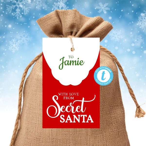 Secret SANTA Gift Tag Printable EDITABLE From Secret Santa NAME Gift Tags Digital Instant Download