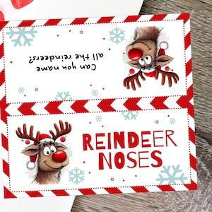 Rendierneuzen Tas Topper, rendierneuzen, Rendierneus Kersttraktatie Tag Wrapper Afdrukbaar, Rendierneuzen cadeaulabels Digitale Download
