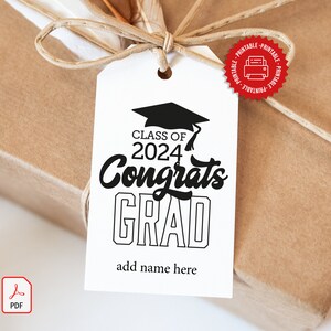 CONGRATS GRAD Class of 2023 Gift Tag, Printable Label Graduation Cap Treat Gift Tag, Graduation Party Favor Tag Digital Download