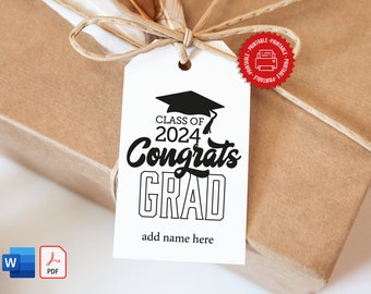 CONGRATS GRAD Class of 2023 Gift Tag, Printable Label Graduation Cap Treat Gift Tag, Graduation Party Favor Tag Digital Download