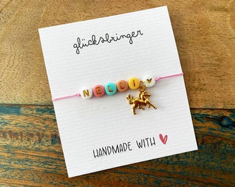 pferd armband glücksbringer mit NAME, glücksarmband pferd 2026, geschenk pferd personalisiert, Freundschaftsarmband pferd geschenk mädchen