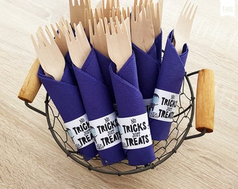 Halloween Napkin Rings Horror Birthday Party Printable, Cutlery Napkin Holder No Tricks Just Treats Witch Frankenstein Digital Download