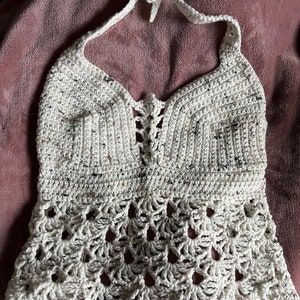 Handmade crochet halter top with adjustable straps