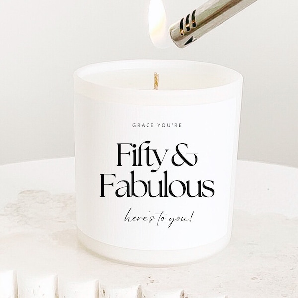 50th Birthday Gift for Her Fifty Birthday Candle - Personalised Candle Custom Gift for Women - Fifty and Fabulous Sister Best Friend Mum