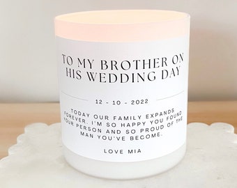 To My Brother on his Wedding Day Gift - Personalised Candle Custom Wedding Candle - Couples Family Wedding Present Minimalist Style