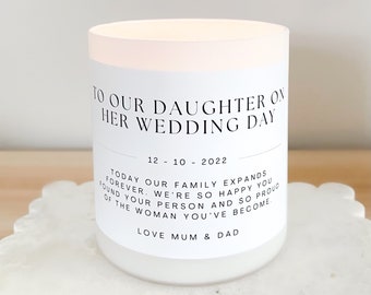 To Our Daughter on her Wedding Day Gift - Personalised Candle Custom Wedding Candle - Parents Family Wedding Present Minimalist Style Bride