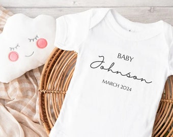 Personalised Baby Bodysuit Pregnancy Announcement - Photography Prop - Gift for Baby - Custom Baby Surname Jumpsuit - Cute Newborn Outfit