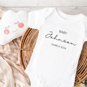 Personalised Baby Bodysuit Pregnancy Announcement - Photography Prop - Gift for Baby - Custom Baby Surname Jumpsuit - Cute Newborn Outfit
