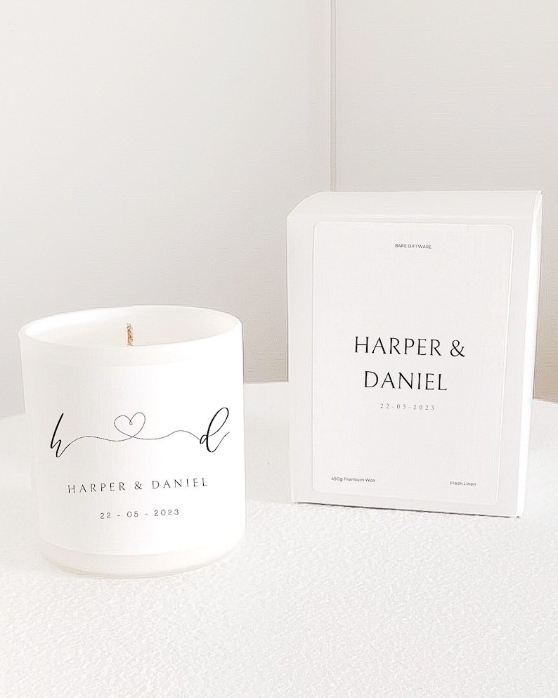 Engagement Wedding Gift Personalised Candle Custom Wedding Candle Couples Initials Engagement Present Gift for Couples Valentines image 2