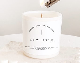 Housewarming Gift - Personalised Candle Custom New Home Candle - Couples Homeowner Present Minimalist Style Names Real Estate