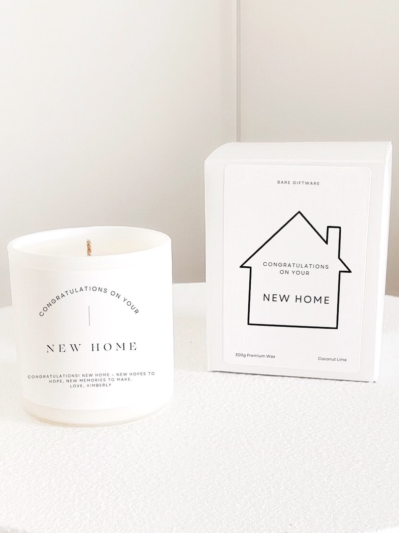 Housewarming Gift Personalised Candle Custom New Home Candle Couples Homeowner Present Minimalist Style Names Real Estate image 2