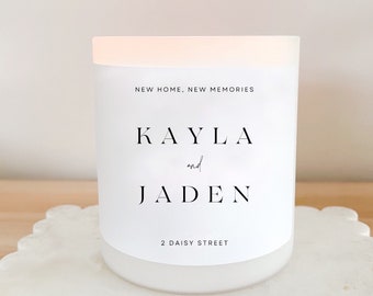 Housewarming Gift - Personalised Candle Custom New Home Candle - Couples Homeowner Present Minimalist Style Names Real Estate