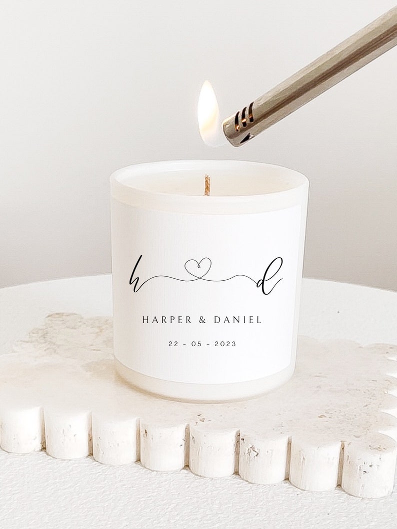 Engagement Wedding Gift Personalised Candle Custom Wedding Candle Couples Initials Engagement Present Gift for Couples Valentines image 1