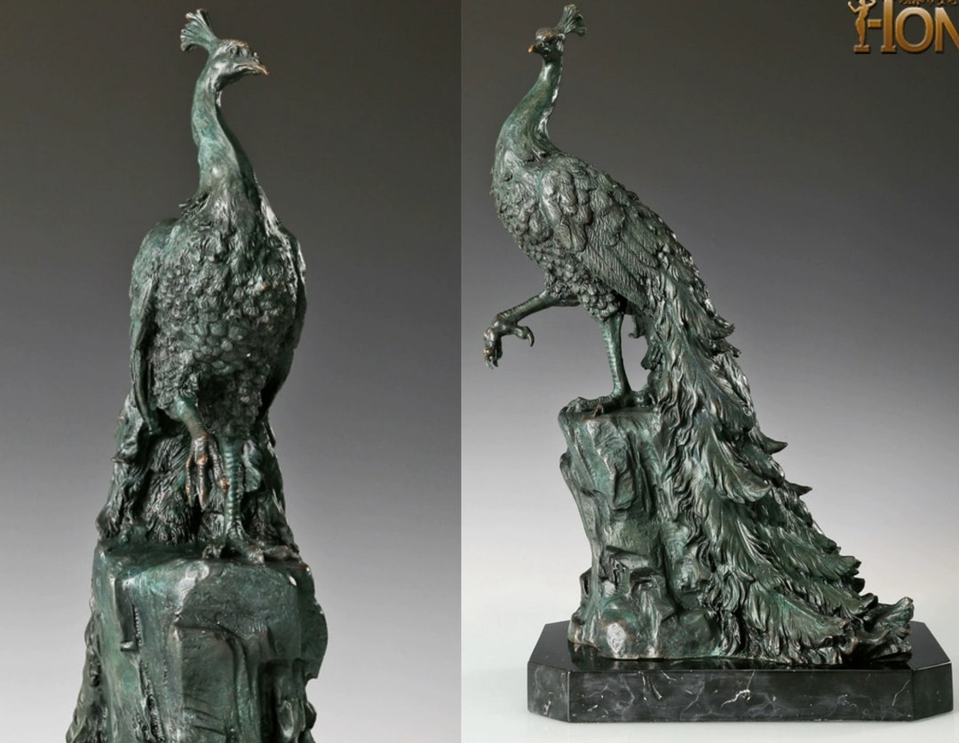 Peacock Bronze Sculpture, Peacock Statues Home Decor, Animal Statues