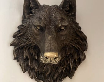 Wolf head wall hanging Bronze sculpture, Wolf Statues home decor, Animal Statues home decor, Animal Bronze sculpture