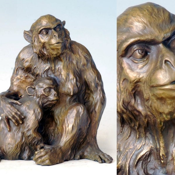 Schimpansen Bronze Skulptur, Schimpansen Statuen Wohnkultur, Tier Statuen Wohnkultur, Tier Bronze Skulptur