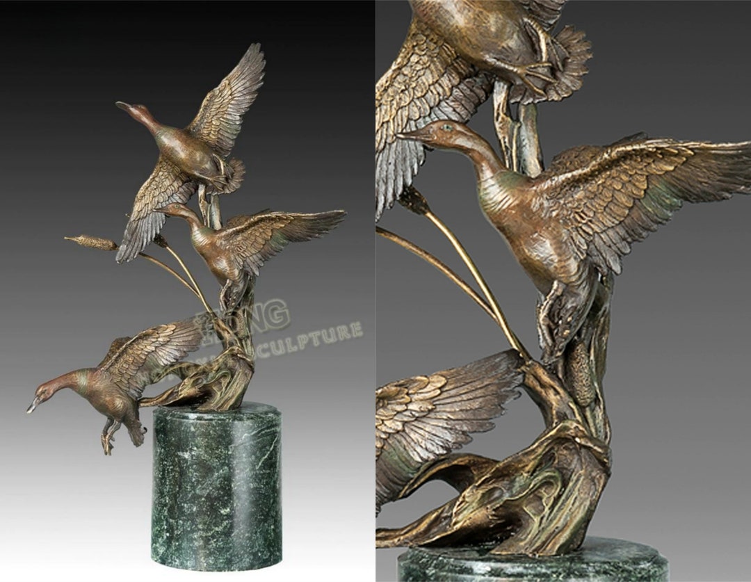 Duck Bronze Sculpture, Duck Statues Home Decor, Animal Statues Home