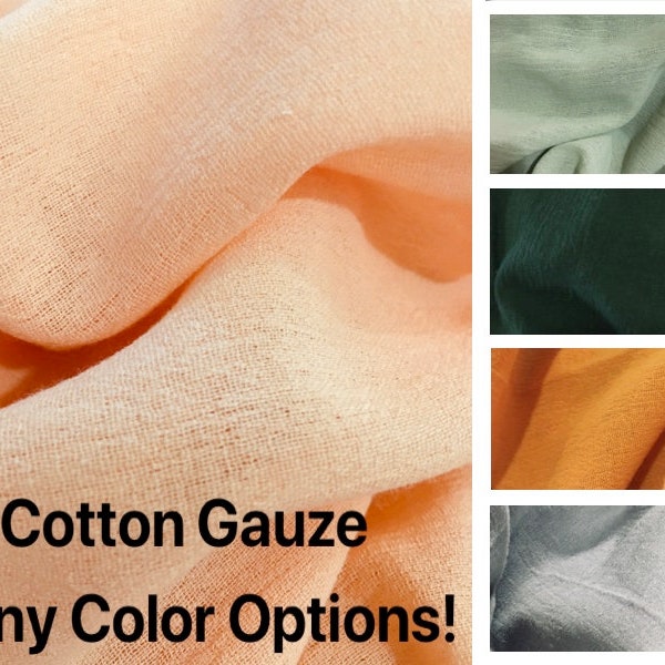 Cotton Single Gauze Fabric by the yard -lightweight - semi sheer -  for curtains, apparel, weddings, scarves, etc! White, Gray, green, peach