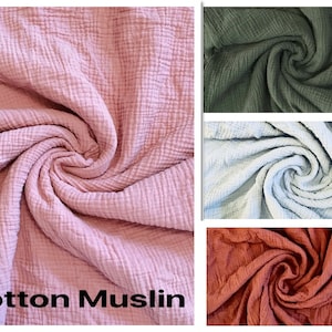 Cotton Muslin Double gauze by the yard- Soft for baby swaddles and bedding- terra cotta, moss green, sky, blush pink