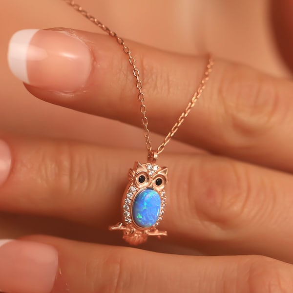 Australian Opal Owl Necklace • Opal Owl Pendant •  Animal Lover Jewelry • Owl Gold Necklace • Owl Jewelry • Owl Necklace • Jewelry for Women