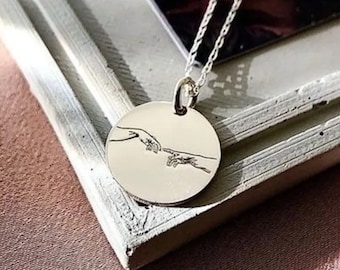 The Creation of Adam Medallion Necklace • Michelangelo Art Pendant • Renaissance 925k Silver Necklace • Minimal Creation Of Adam Necklace