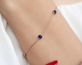 Sapphire Beaded Bracelet • Sapphire Birthstone Bracelet • Blue Gemstone Bracelet • September Birthstone Bracelet • Silver Sapphire Bracelet