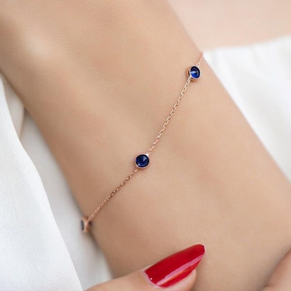 Sapphire Beaded Bracelet • Sapphire Birthstone Bracelet • Blue Gemstone Bracelet • September Birthstone Bracelet • Silver Sapphire Bracelet