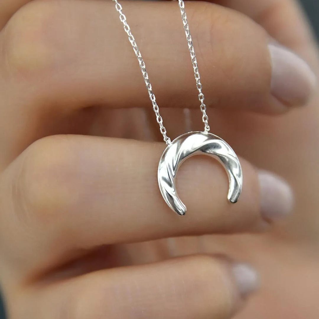 Sterling Silver Crescent Moon Necklace: Celestial Horn Pendant - Etsy