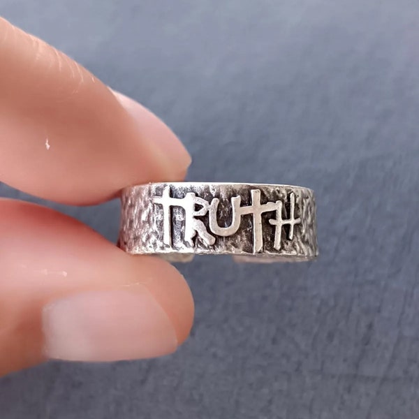 Truth Adjustable Gothic Silver Ring - Adjustable Truth Ring for Men & Women - Unique Jewelry - Boho Hippie Gothic Style Unisex Rings