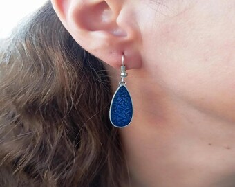 Blue Teardrop Dangle Earrings: Boho Silver Plated Jewelry