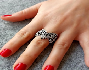 Handmade Silver-Plated Phoenix Ring: Adjustable Boho Gothic Jewelry