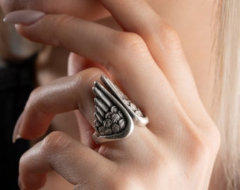 Sterling Silver Renaissance Angel Wings Ring