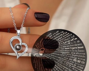 Sterling Silver Heart Necklace: "I Love You" in 100 Languages