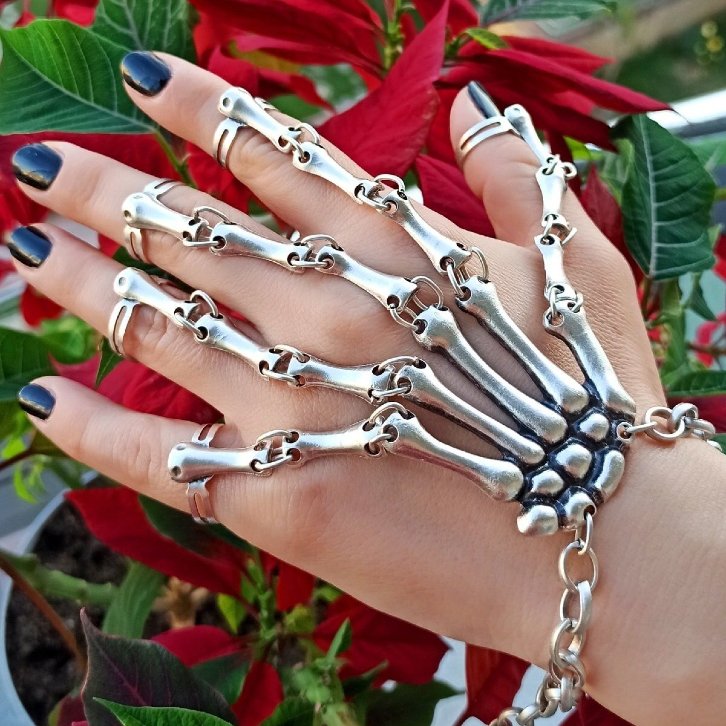 Skeleton Hand Silver Jewellery | Day of the Dead Skeleton Bracelet