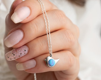 Opal Bird Charm • Bird Necklace • Bird Pendant • Best Friend Necklace • Silver Bird Jewelry • Tiny Bird Necklace • Tiny Opal Silver Necklace