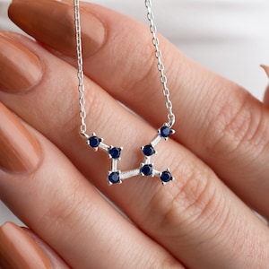 Sterling Silver Zodiac Necklace: Birthstone Constellation Star Sign