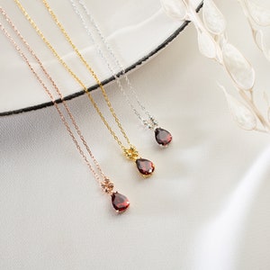 Genuine Garnet Necklace • January Birthstone Necklace • Red Garnet Necklace • Gold Garnet Necklace • Gift for Her • Bridesmaid Gifts