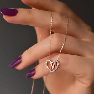 Pingente inicial personalizado, colar de coração de prata esterlina, joias de pedra de nascimento de diamante, presente de dia dos namorados, colar de coração de cristal para ela