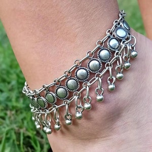Zierliches Tribal Silber Fußkettchen: Boho Bauchtanz Schmuck