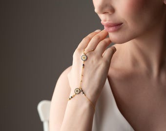 Gold Plated Evil Eye Hand Chain Bracelet