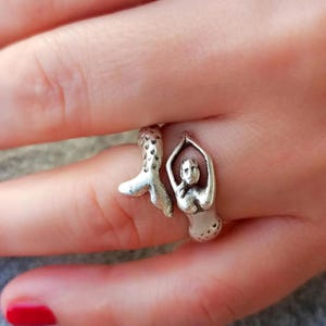 Handmade Silver Mermaid Adjustable Ring - Ocean Fantasy Jewelry