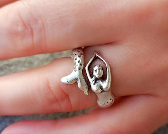 Handmade Silver Mermaid Adjustable Ring - Ocean Fantasy Jewelry