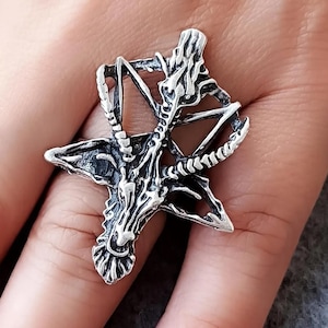 Baphomet Goat Skull Ring – Gothic Adjustable Silver-Plated Statement Jewelry