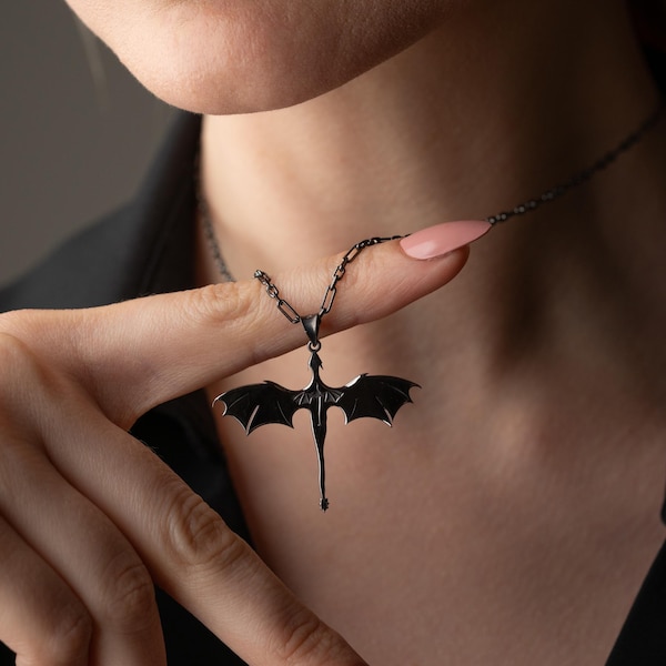 ACOTAR Dragon Pendant: Black Rhodium Sterling Silver Valkyrie Necklace